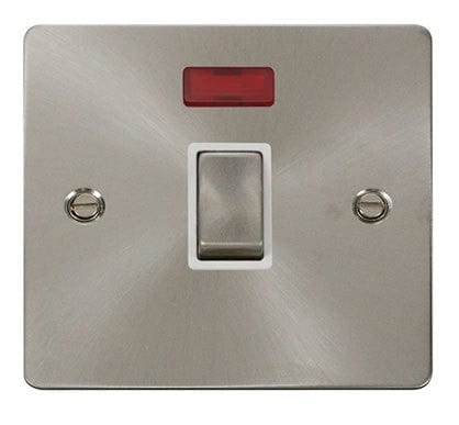 Flat Plate Satin Chrome Ingot 20A 1 Gang DP Switch  + Neon  - White Trim