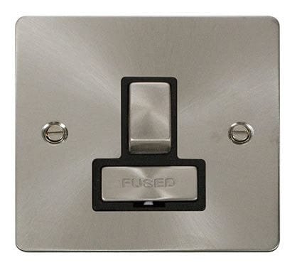 Flat Plate Satin Chrome Ingot 13A Switched Connection Unit   - Black Trim