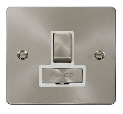 Flat Plate Satin Chrome Ingot 13A Switched Connection Unit   - White Trim