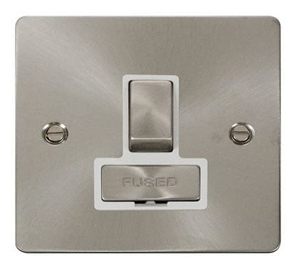 Flat Plate Satin Chrome Ingot 13A Switched Connection Unit - White Trim - SE Home