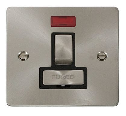 Flat Plate Satin Chrome Ingot 13A Switched Connection Unit  + Neon  - Black Trim