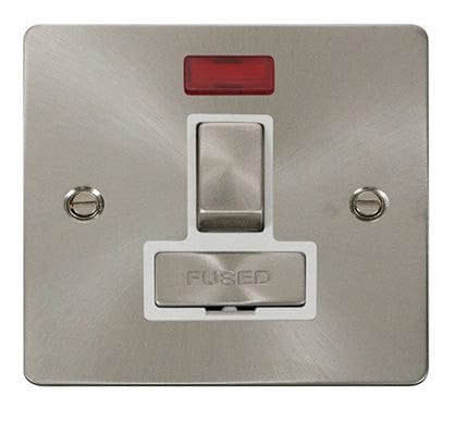 Flat Plate Satin Chrome Ingot 13A Switched Connection Unit + Neon - White Trim - SE Home