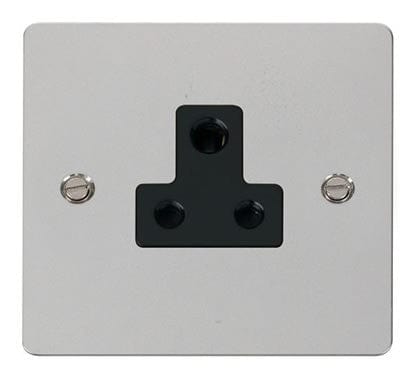 Flat Plate Polished Chrome 5A Round Pin Socket - Black Trim - SE Home