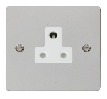 Flat Plate Polished Chrome 5A Round Pin Socket - White Trim - SE Home