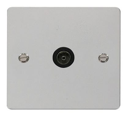 Flat Plate Polished Chrome 1 Gang Coaxial Socket - Black Trim - SE Home