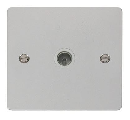 Flat Plate Polished Chrome 1 Gang Coaxial Socket - White Trim - SE Home