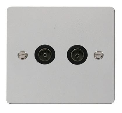 Flat Plate Polished Chrome 2 Gang Coaxial Socket - Black Trim - SE Home