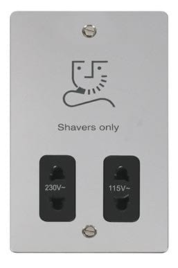 Flat Plate Polished Chrome 115/230v Shaver Socket - Black Trim