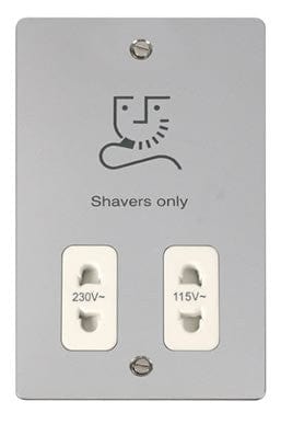Flat Plate Polished Chrome 115/230v Shaver Socket - White Trim - SE Home