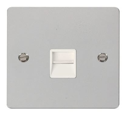 Flat Plate Polished Chrome Single Telephone Socket Master  - White Trim