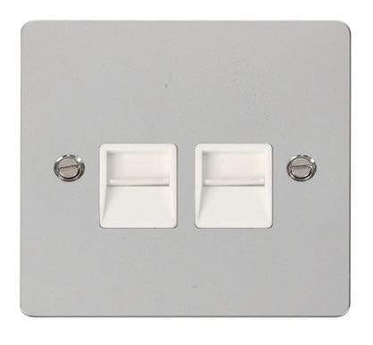 Flat Plate Polished Chrome Twin Telephone Socket Master  - White Trim