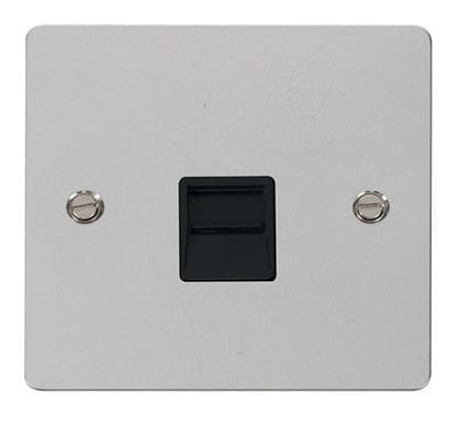 Flat Plate Polished Chrome Single Telephone Socket Secondary  - Black Trim