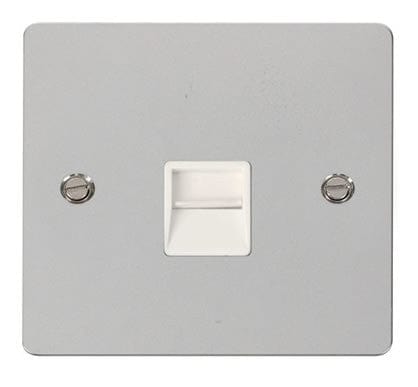 Flat Plate Polished Chrome Single Telephone Socket Secondary - White Trim - SE Home