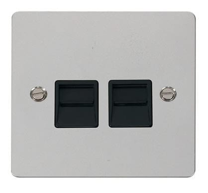 Flat Plate Polished Chrome Twin Telephone Socket Secondary - Black Trim - SE Home