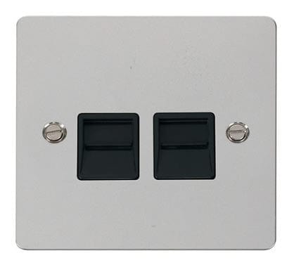 Flat Plate Polished Chrome Twin Telephone Socket Secondary  - Black Trim