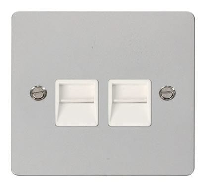 Flat Plate Polished Chrome Twin Telephone Socket Secondary - White Trim - SE Home