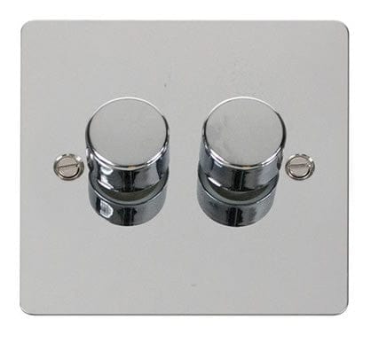 Flat Plate Polished Chrome 2 Gang 2 Way 400w Dimmer Light Switch - SE Home