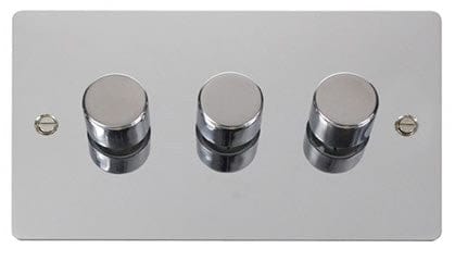 Flat Plate Polished Chrome 3 Gang 2 Way 400w Dimmer Light Switch - SE Home