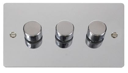 Flat Plate Polished Chrome 3 Gang 2 Way 400w Dimmer Light Switch