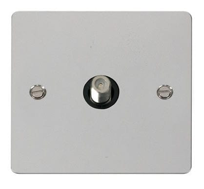 Flat Plate Polished Chrome 1 Gang Satellite Socket - Black Trim - SE Home