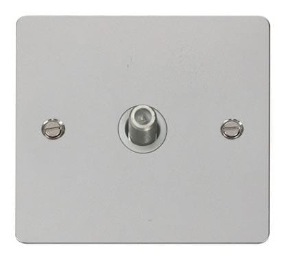 Flat Plate Polished Chrome 1 Gang Satellite Socket  - White Trim