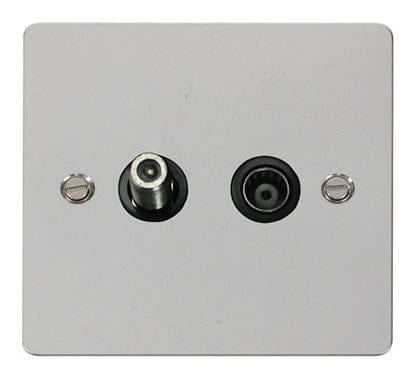Flat Plate Polished Chrome 1 Gang Satellite & Isolated Coaxial Socket - Black Trim - SE Home