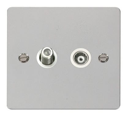 Flat Plate Polished Chrome 1 Gang Satellite & Isolated Coaxial Socket - White Trim - SE Home