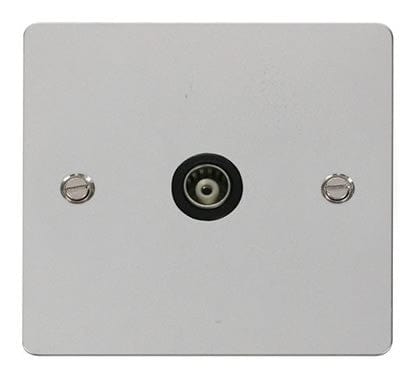 Flat Plate Polished Chrome 1 Gang Isolated Coaxial Socket - Black Trim - SE Home