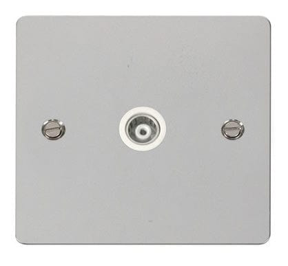 Flat Plate Polished Chrome 1 Gang Isolated Coaxial Socket - White Trim - SE Home