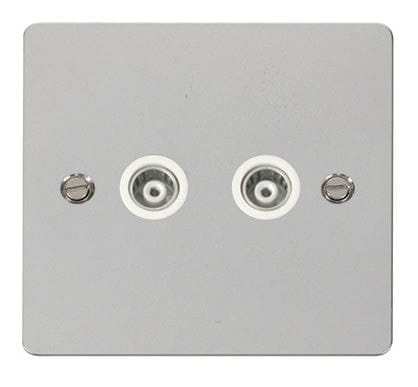 Flat Plate Polished Chrome 2 Gang Isolated Coaxial Socket - White Trim - SE Home