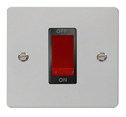 Flat Plate Polished Chrome 1 Gang 45A DP Switch  - Black Trim