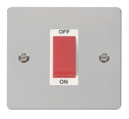 Flat Plate Polished Chrome 1 Gang 45A DP Switch  - White Trim