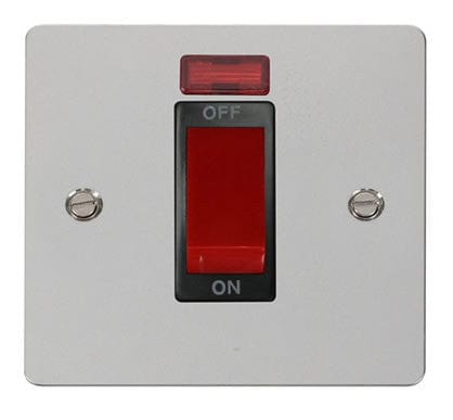 Flat Plate Polished Chrome 1 Gang 45A DP Switch + Neon - Black Trim - SE Home