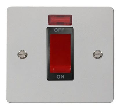 Flat Plate Polished Chrome 1 Gang 45A DP Switch + Neon  - Black Trim