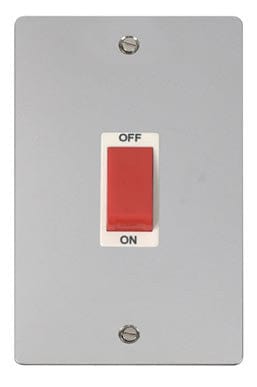 Flat Plate Polished Chrome 2 Gang 45A DP Switch - White Trim - SE Home