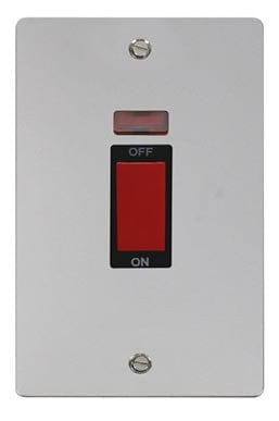 Flat Plate Polished Chrome 2 Gang 45A DP Switch + Neon - Black Trim - SE Home