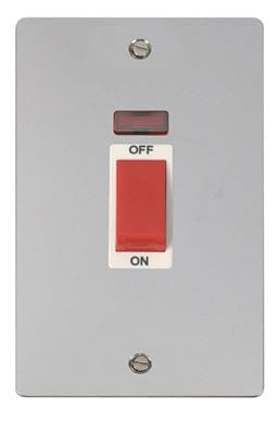 Flat Plate Polished Chrome 2 Gang 45A DP Switch + Neon - White Trim - SE Home