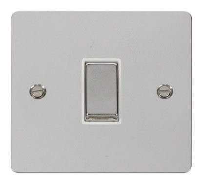 Flat Plate Polished Chrome Ingot 10AX 1 Gang 2 Way Light Switch  - White Trim