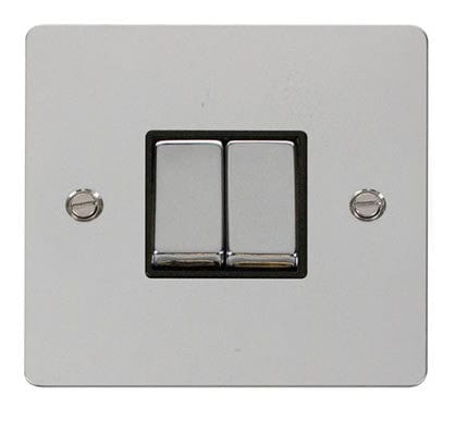 Flat Plate Polished Chrome Ingot 10AX 2 Gang 2 Way Light Switch - Black Trim - SE Home