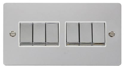 Flat Plate Polished Chrome Ingot 10AX 6 Gang 2 Way Light Switch - White Trim - SE Home