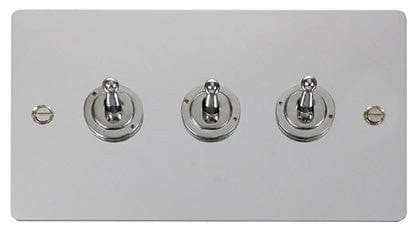 Flat Plate Polished Chrome 10AX 3 Gang 2 Way Toggle Light switch