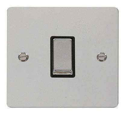 Flat Plate Polished Chrome Ingot 10AX 1 Gang Intermediate Light Switch  - Black Trim