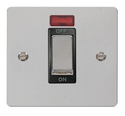 Flat Plate Polished Chrome Ingot 1 Gang 45A DP Switch With Neon - Black Trim