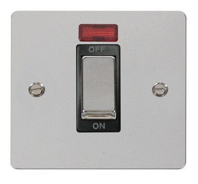 Flat Plate Polished Chrome Ingot 1 Gang 45A DP Switch With Neon - Black Trim - SE Home