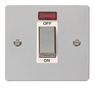 Flat Plate Polished Chrome Ingot 1 Gang 45A DP Switch With Neon - White Trim - SE Home
