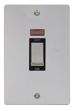 Flat Plate Polished Chrome Ingot 2 Gang 45A DP Switch With Neon - Black Trim - SE Home