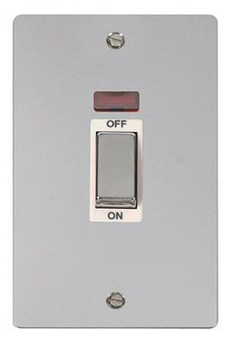 Flat Plate Polished Chrome Ingot 2 Gang 45A DP Switch With Neon - White Trim - SE Home
