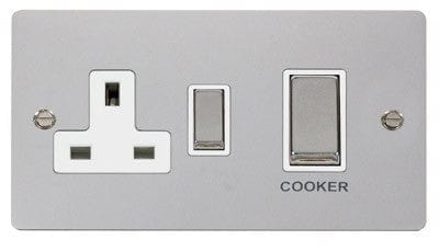 Flat Plate Polished Chrome Ingot 45A DP Switch + 13A Switched Socket - White Trim - SE Home