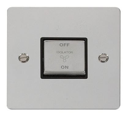 Flat Plate Polished Chrome Ingot 10A 3 Pole Fan Isolation Switch - Black Trim - SE Home