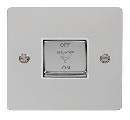 Flat Plate Polished Chrome Ingot 10A 3 Pole Fan Isolation Switch - White Trim - SE Home
